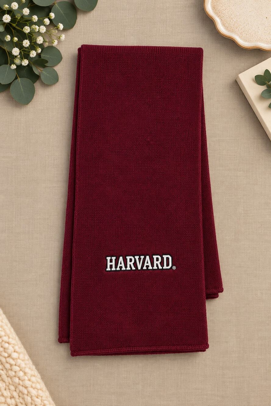 Harvard University Collegiate Scarf Crimson Embroidered Ivy League Academia
